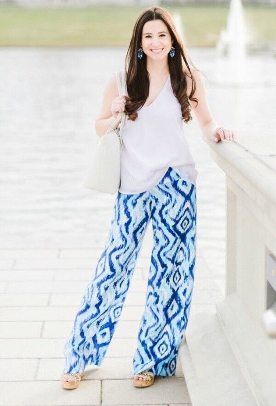 Lilly Pulitzer Lolani Silk Palazzo Pant Blue Swish Skipped a Beach Size 0